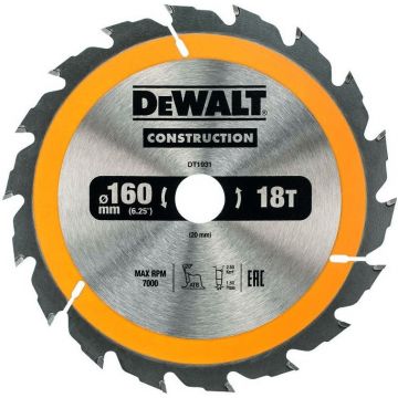 DEWALT DISCO P/SERRA CIRCULAR 160X20MM 18D DT1931-QZ - 0992.545