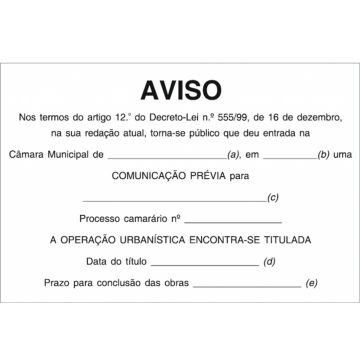 PLACA SINALIZADORA COMUNICAÇAO PREVIA - 0529.92